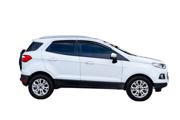 Beautiful Sport Car. Side view of modern white sedan car, isolated on transparent background, Luxury business car cut out background for graphic design element, PNG File