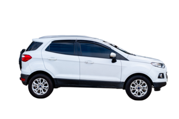 Beautiful Sport Car. Side view of modern white sedan car, isolated on transparent background, Luxury business car cut out background for graphic design element, PNG File