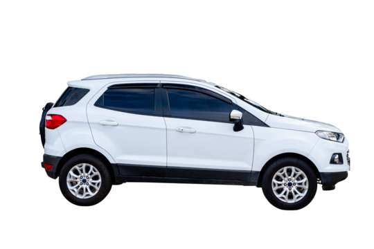 Beautiful Sport Car. Side view of modern white sedan car, isolated on transparent background, Luxury business car cut out background for graphic design element, PNG File