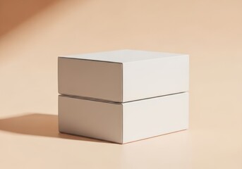 White square box mockup on beige background