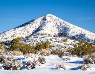 Snowy mountain peak with desert scrub