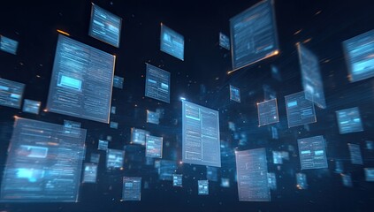 Digital documents floating in space