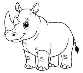 Naklejka premium Cartoon Outline Illustration of a Smiling Rhinoceros