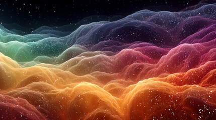 Vibrant Abstract Gradient Cloudscape with Rainbow Waves and Starry Sky in a Dreamy Fantasy Background Scene