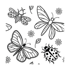 Intricate insect line art seamless pattern for creative projects