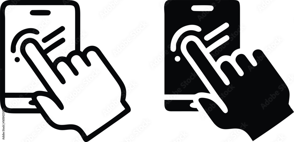 Poster touchscreen tap gesture icon on smartphone – vector hand interaction symbol set