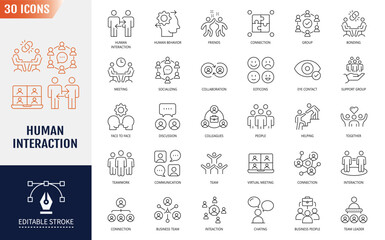 Human Interaction Line Editable Icons set. Containing communication, connection, relationships, and more. Vector illustration