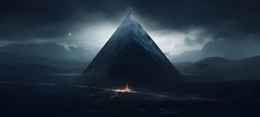 A haunted gothic piramid Transform perched on a wind-swept hill art, generative ai