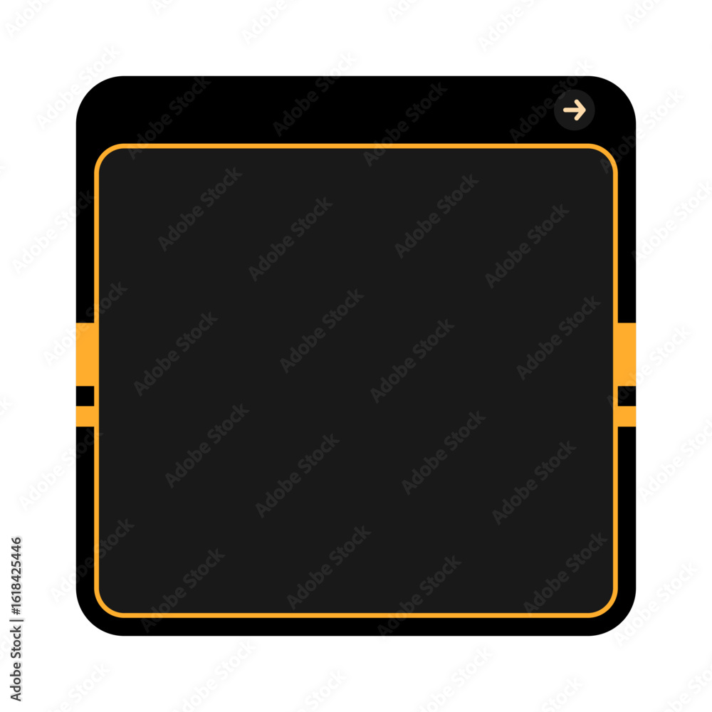 Poster futuristic black ui panel with orange highlights. minimal tech interface element in dark mode style.