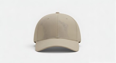 Beige Baseball Cap with Unique Fingerprint Texture Mockup on White Background