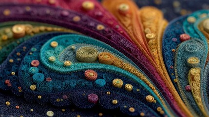 Colorful Abstract Paper Quilling Inspired Digital Texture with Swirled Shapes, Beads, and Artistic Detail