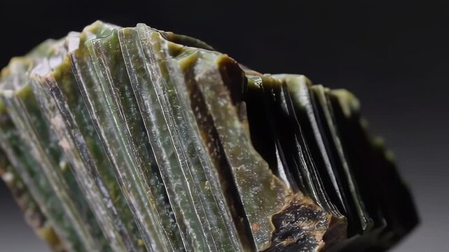 Macro Tracking Shot of Green Tourmaline Crystal Layers Under Studio Light