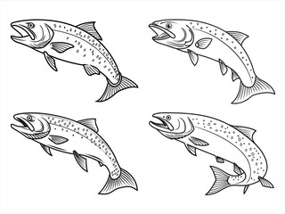 coloring page line art the salmon black vector bundle