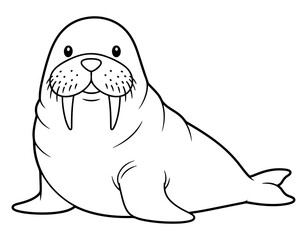 Fototapeta premium Cartoon Walrus Outline Illustration