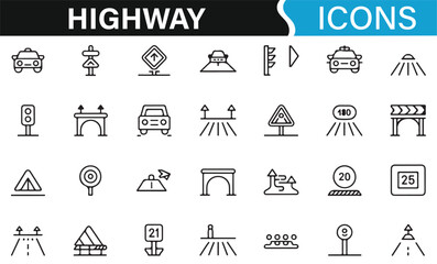 Road and highway icon set for driving, vehicles, and traffic control