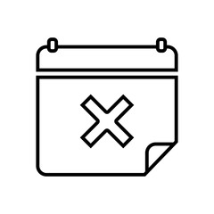 Calendar cross mark. Event cancelled symbol. Date delete Vector. Schedule removal graphic.
