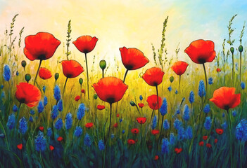 Fototapeta premium A radiant composition combining warm sunlight and vivid colors to highlight the beauty of blooming flowers