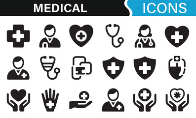 Medical icons for healthcare, emergency services, and wellness