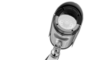 A camera lens is shown in a close up. The lens is black and silver. The camera is turned off