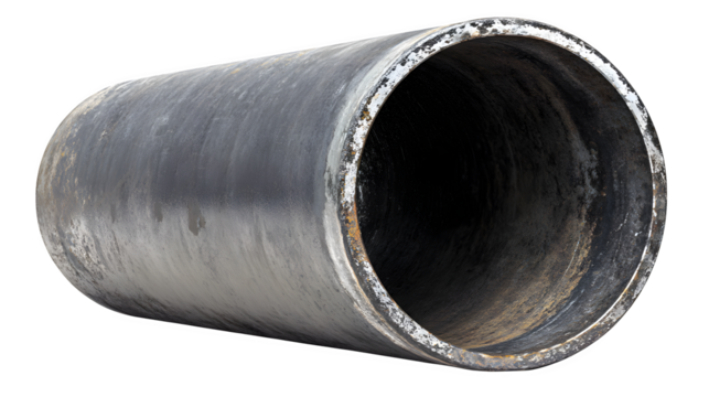 Steel pipe section, circular, with circumferential weld, dark grey, isolated on Transparent background