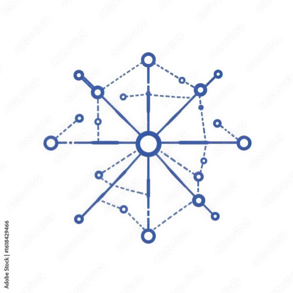Aufkleber blue circular network diagram with central node and connected smaller nodes on black background