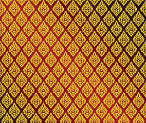 Traditional Thai Pattern in Gold on Red Background for wallpaper and decoration