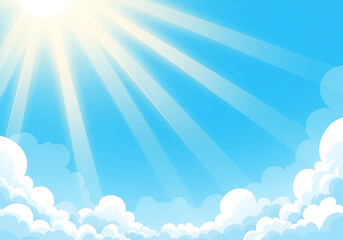 Fototapeta premium Bright sunlight shining through blue sky with fluffy clouds