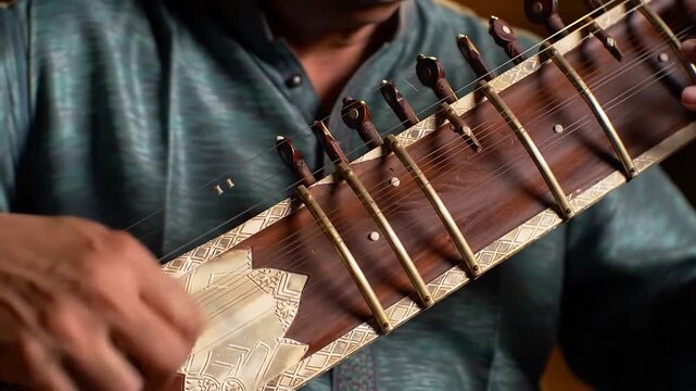 Musician Playing Sitar: Traditional Indian Music Performance and Cultural Heritage