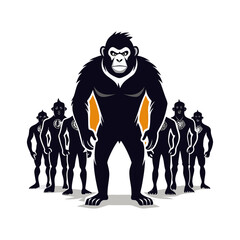 Silhouette of Powerful Ape Standing Confidently in Front of Team Leadership Concept Vector Illustration for Business, Teamwork, Strength, Unity, and Motivation Designs