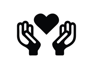 Obraz premium Compassionate Hands Gently Holding a Heart: Simple Black and White Icon, Charitable Giving Concept