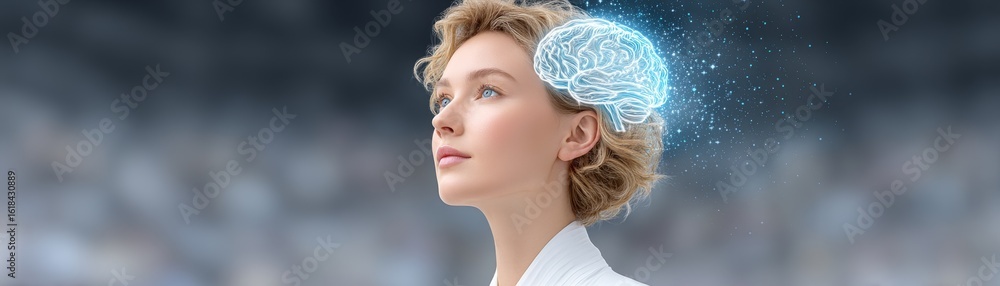 Poster dynamic presentation by a hyperrealistic tech leader at a futuristic conference on innovation and te