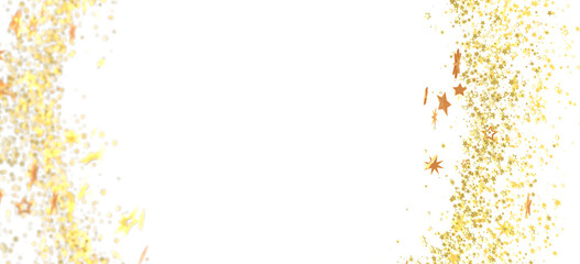 Sparkling gold stars and confetti on white. Perfect for holidays, celebrations, and festive designs.