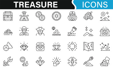 Riches and fortune icons for treasure maps and exploration