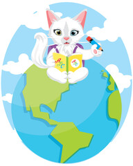 Cute animals reading books. Children's education illustration. cat reading abc book.