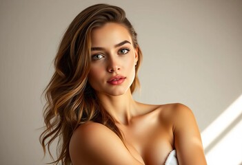 Naklejka premium Stunning teen in studio, soft lighting, elegant pose, youth, commercial
