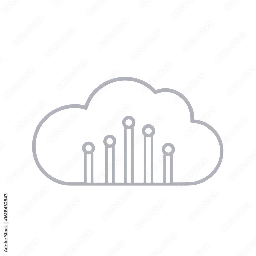 Aufkleber cloud outline with vertical lines and circles representing data and connectivity on a black backgrou