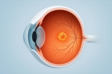 Detailed Illustration of a Human Eye Anatomy Showing the Retina, Fovea, and Surrounding Structures for Educational Purposes
