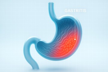 Detailed Illustration of a Human Stomach Highlighting Gastritis with Distinct Sections and Color-Coded Inflammation to Aid Understanding of Digestive Health
