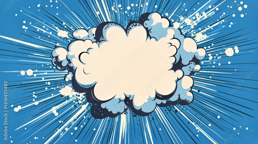 Poster dynamic explosion effect with vibrant blue background and ample space for text