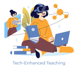 Virtual Learning Experience with VR Headset Vector Illustration