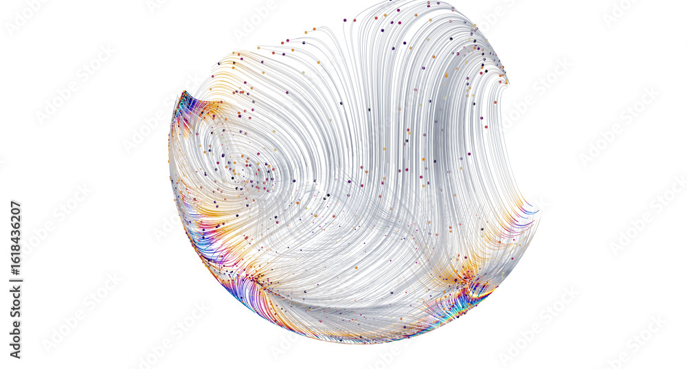 Poster intricate sphere of colorful data streams. perfect for tech, ai, or network concepts.