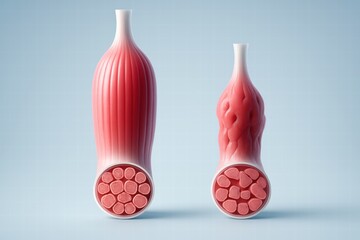 A Detailed Exploration of Muscle Structure Represented as Abstract Bottle Forms, Highlighting Cellular Composition and Variation in Size and Shape