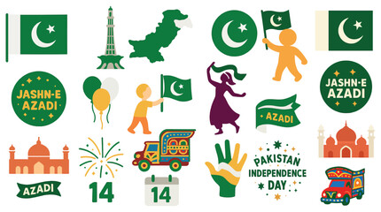 Jashn-e-Azadi Pakistan Independence Day Flags Celebration Stickers