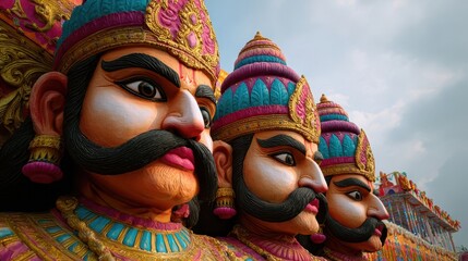 Ravana heads representing the victory of good over evil during Dussehra celebrations in India