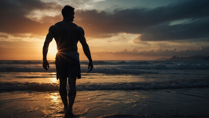 silhouette of a man with a surfboard