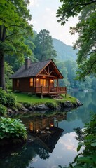 Serene lakeside cabin retreat offering ultimate relaxation and rejuvenation Escape the everyday stress and reconnect with nature for a blissful leave wellness experience , forest, nature, spa