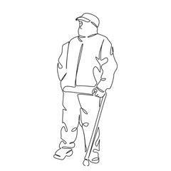 One continuous single drawing line art flat doodle standing, male, one person, man, old, senior adult, adult, adults only. Isolated image hand draw contour on a white background, hand drawn, not AI
