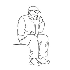 One continuous single drawing line art flat doodle grandfather, man, old, senior, male, elderly, adult, portrait, happy. Isolated image hand draw contour on a white background, hand drawn, not AI