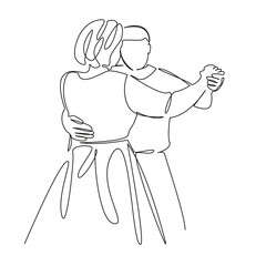 One continuous single drawing line art flat doodle dancing, togetherness, man, woman, two people, male, female, romance. Isolated image hand draw contour on a white background, hand drawn, not AI