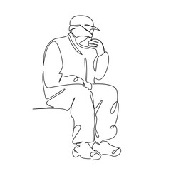 One continuous single drawing line art flat doodle grandfather, man, old, senior, male, elderly, adult, portrait, happy. Isolated image hand draw contour on a white background, hand drawn, not AI